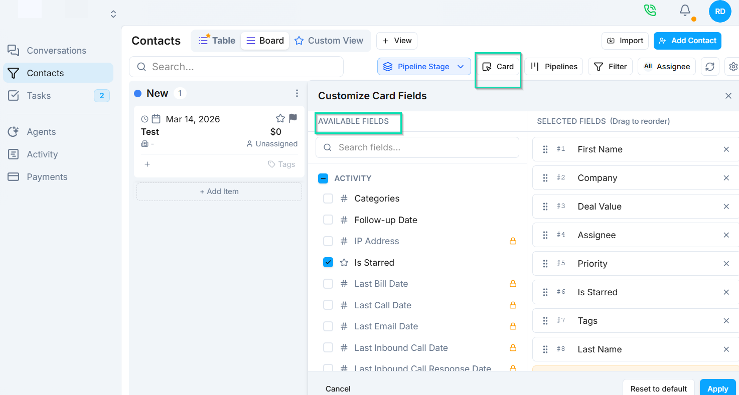 Pipeline cards — show key fields on board view